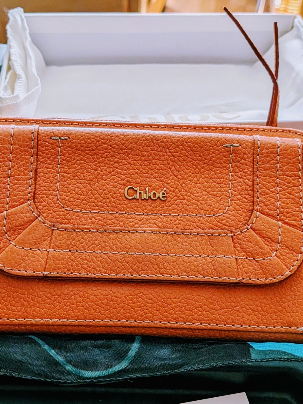 Chloé Orange Textured Leather Wallet